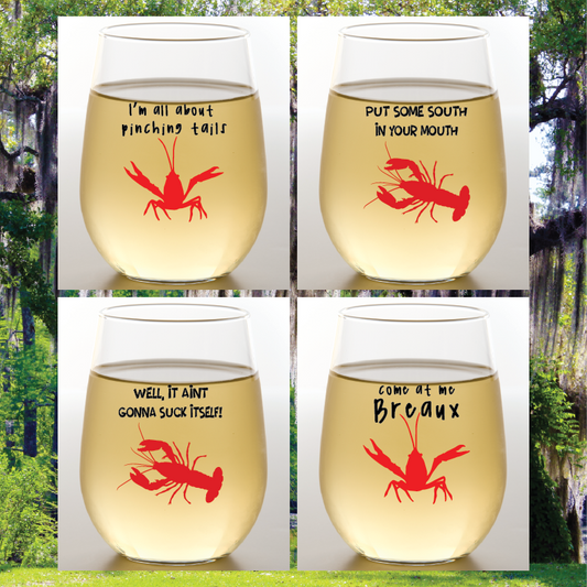 CRAWFISH Unbreakable Stemless TRITAN Plastic Wine Glasses