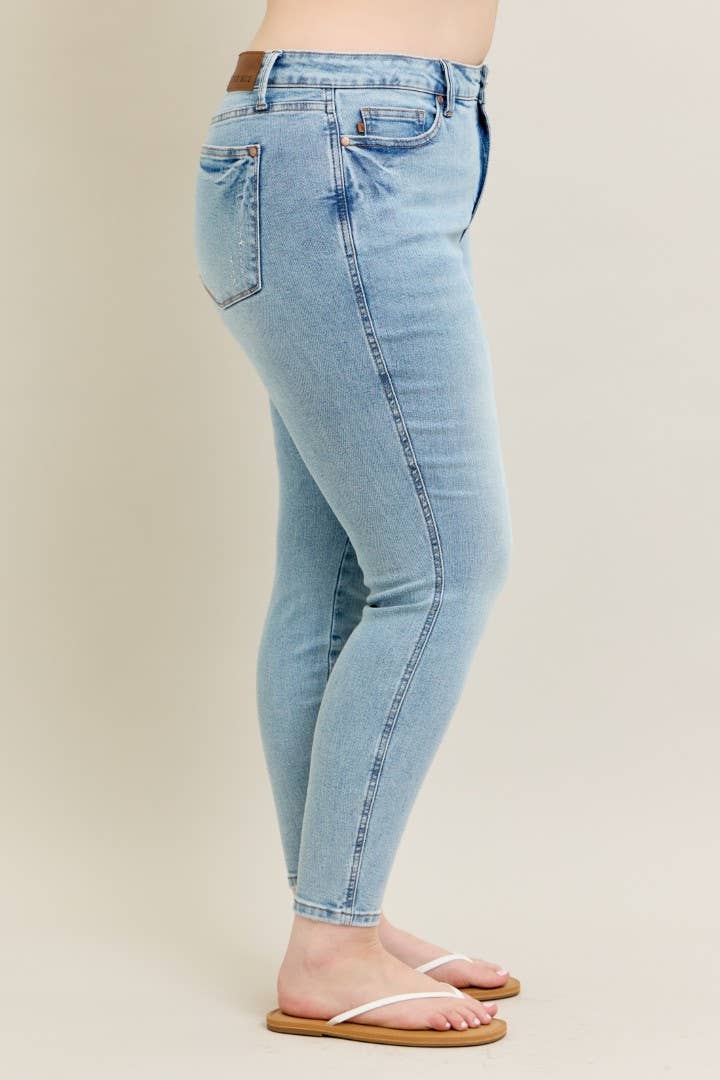 Mid Rise Tummy Control Vintage Wash Skinny- PLUS