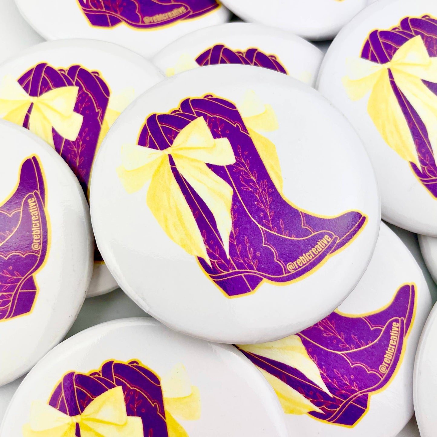 Bows and Boots - Purple and Yellow - Game Day Button