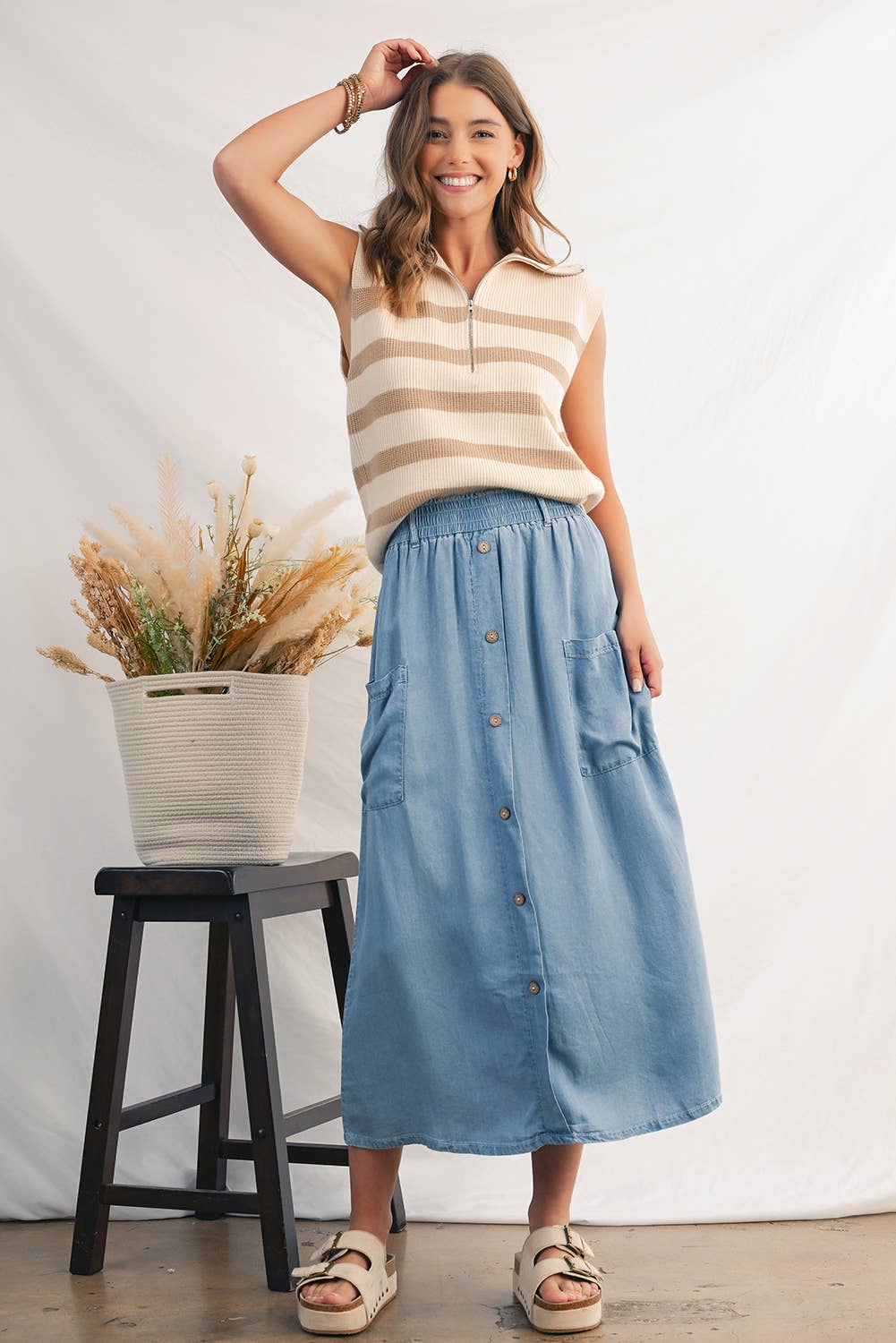 Striped Ribbed Zip Collared Sweater Vest | S-XL