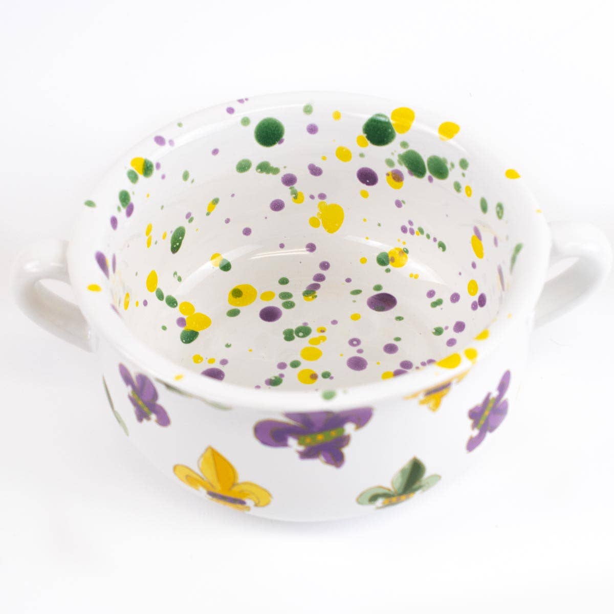 Orleans Double Handle Bowl   White/Multi    7x2.75x5.5