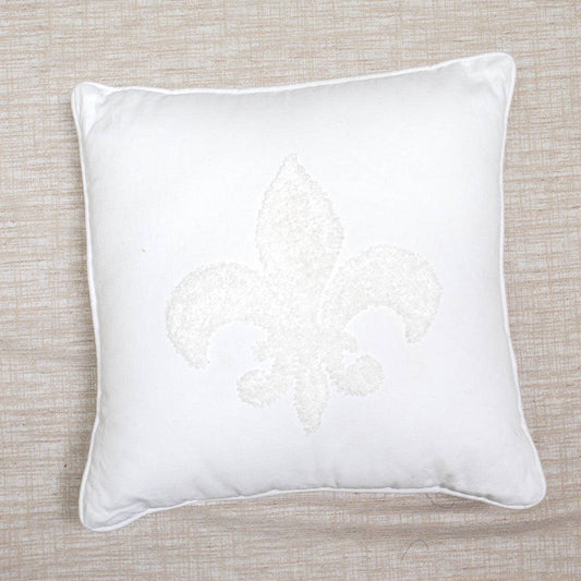 Fleur de Lis Embroidered Pillow   Soft White   16x16