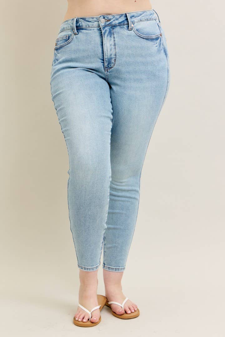 Mid Rise Tummy Control Vintage Wash Skinny- PLUS