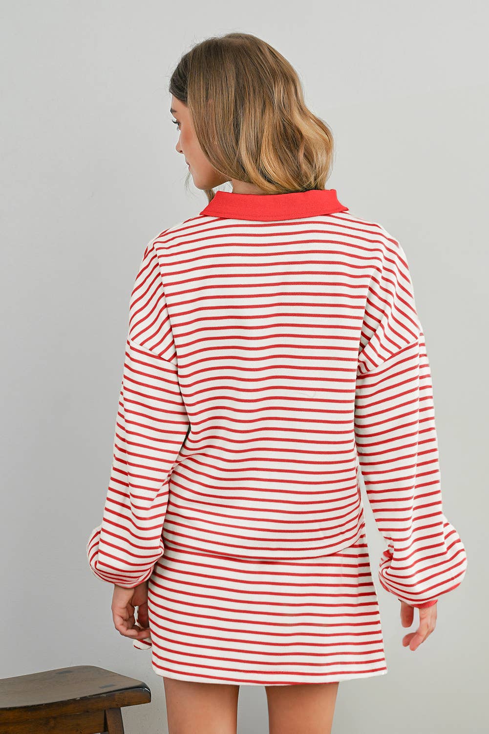 Stripe Collared Pullover & Skort 2pcs Outfit | S-XL