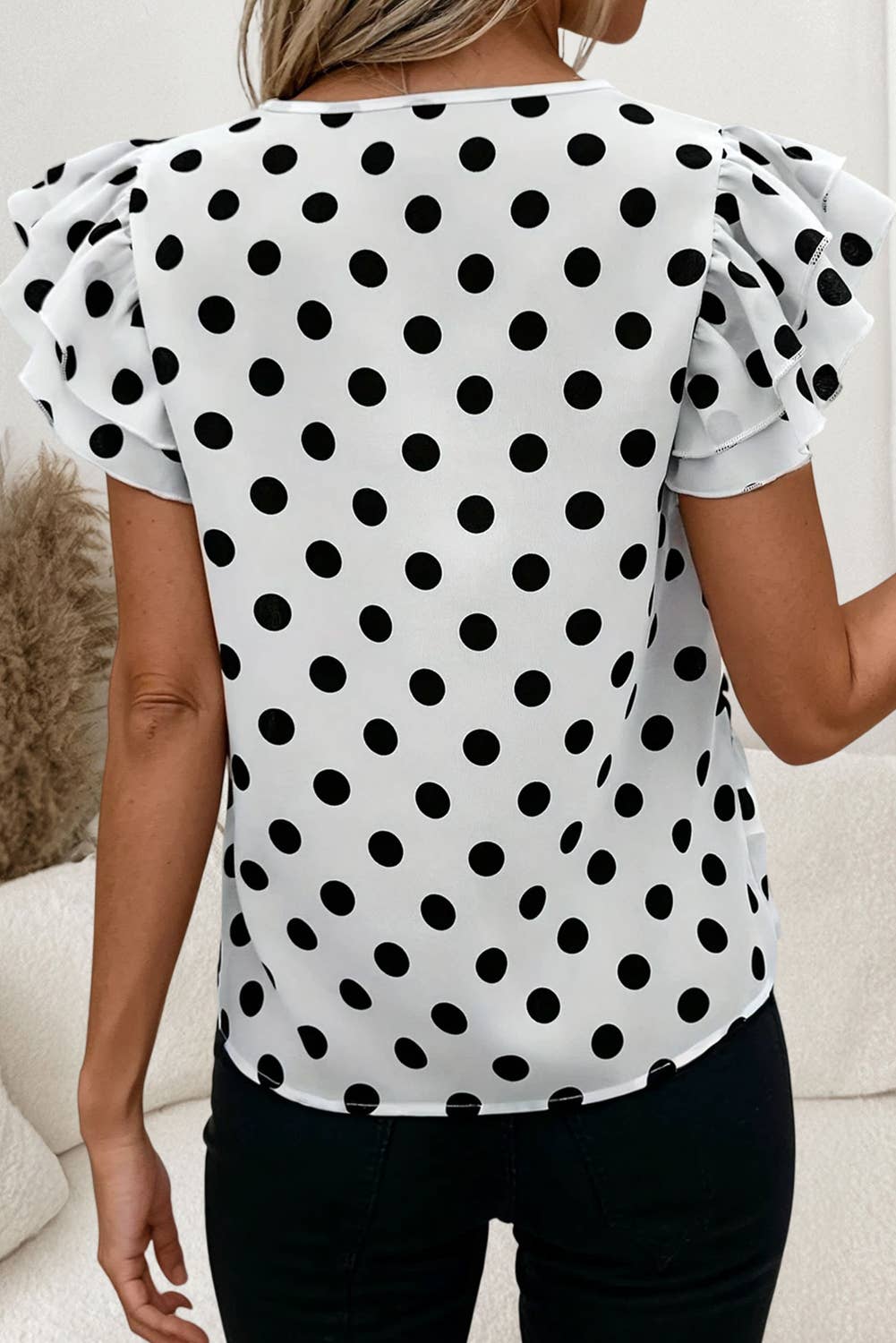 Polka Dot Ruffle Sleeve Short Sleeve Blouse SS26 | S-XL