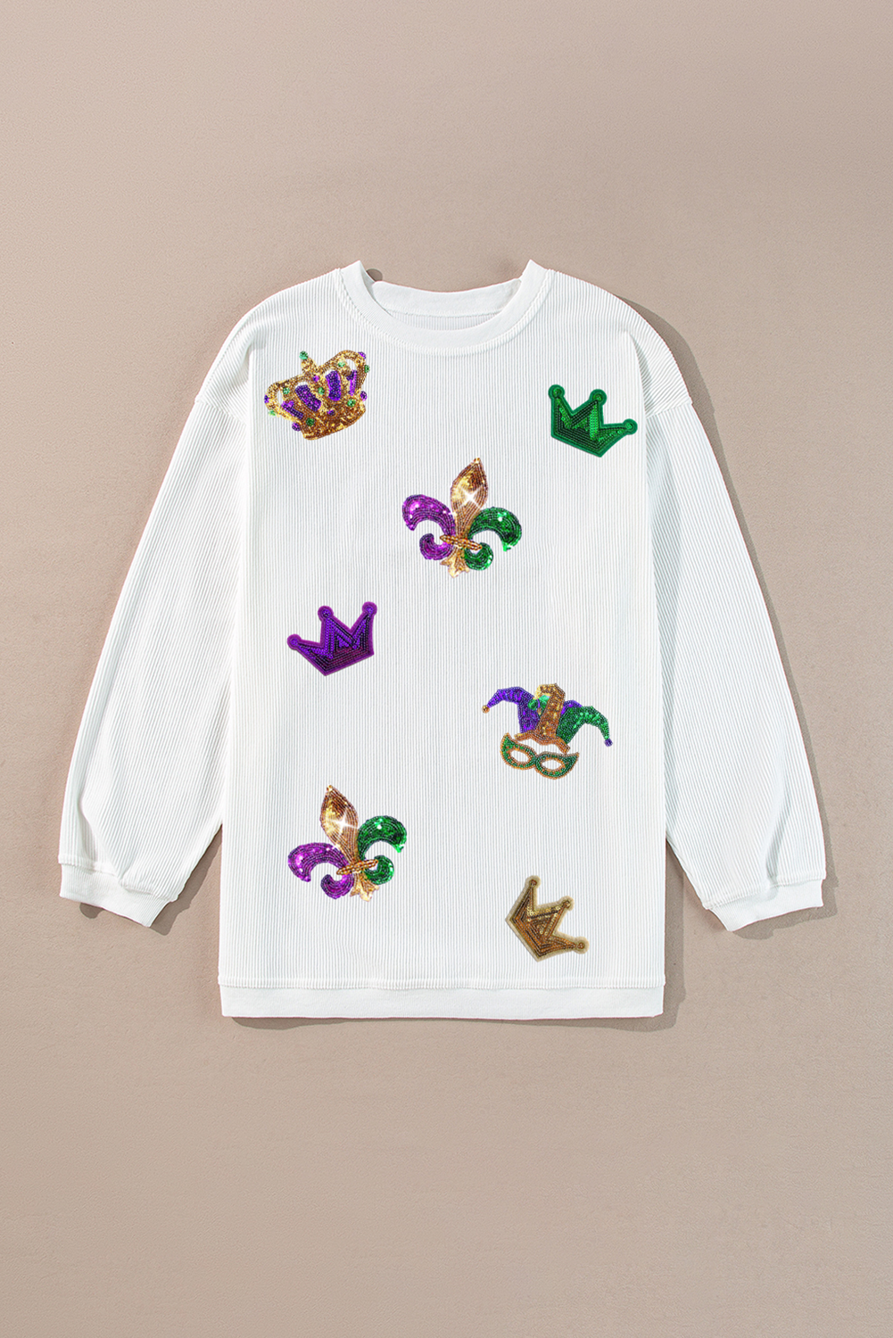 Sequin Mardi Gras Graphic Corduroy Sweatshirt | S-2XL