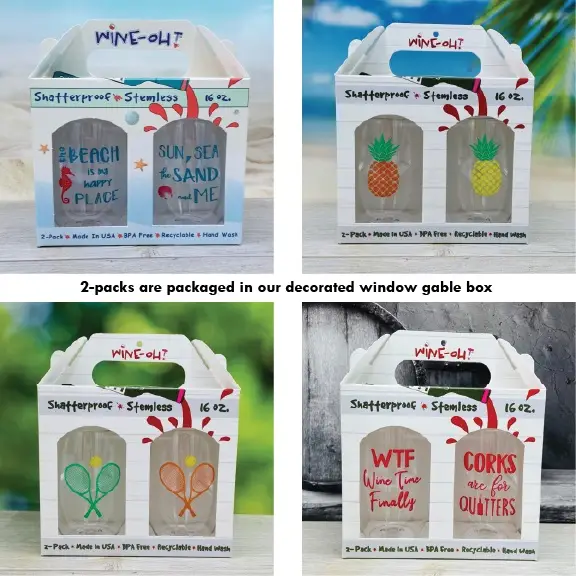 RIVER Unbreakable Stemless TRITAN Plastic Wine Glasses
