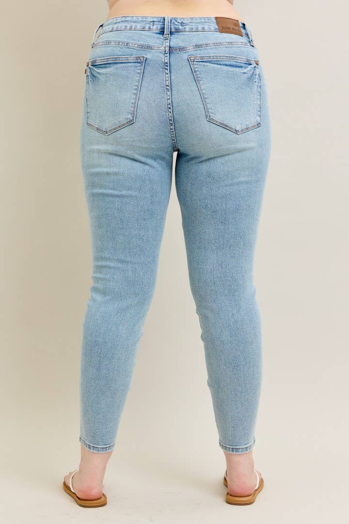 Mid Rise Tummy Control Vintage Wash Skinny- PLUS
