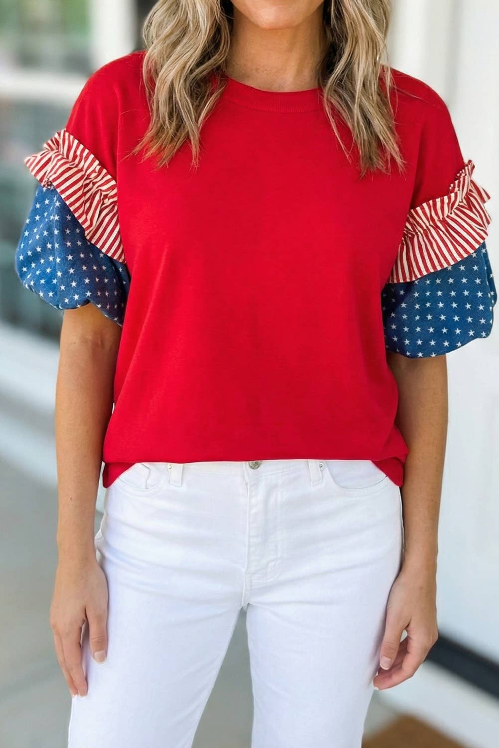 Stars Stripes Short Puff Sleeve Top | S-XL