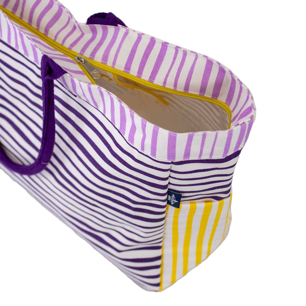 Stripe Durham Tote   White/Purple/Yellow/Light Purple   17.5x13.5x6