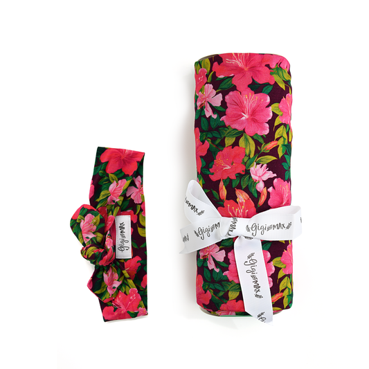 Bamboo Swaddle Blanket Baby Baby Gift Set Nursery Azalea