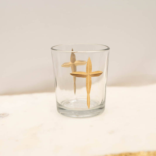 Cruix Glass Votive   Clear/Gold   2.5x3
