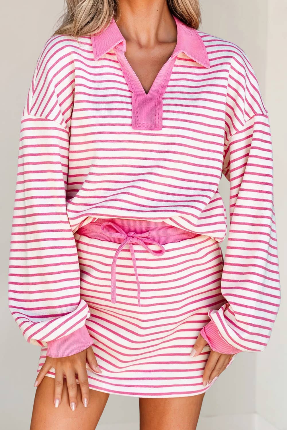 Stripe Collared Pullover & Skort 2pcs Outfit | S-XL