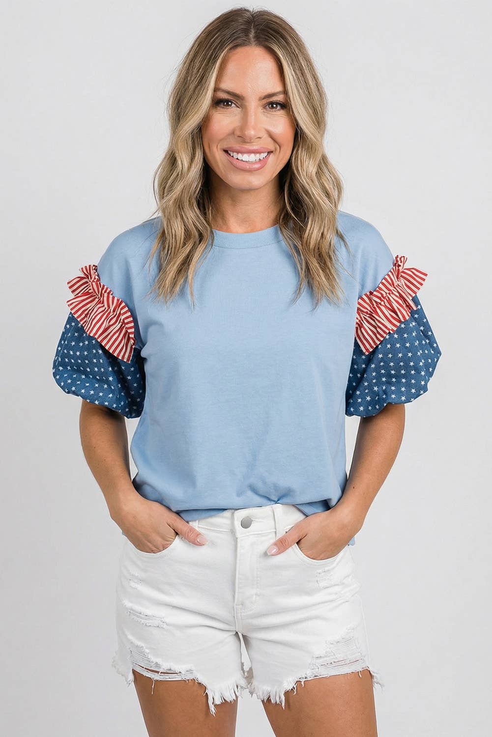 Stars Stripes Short Puff Sleeve Top | S-XL