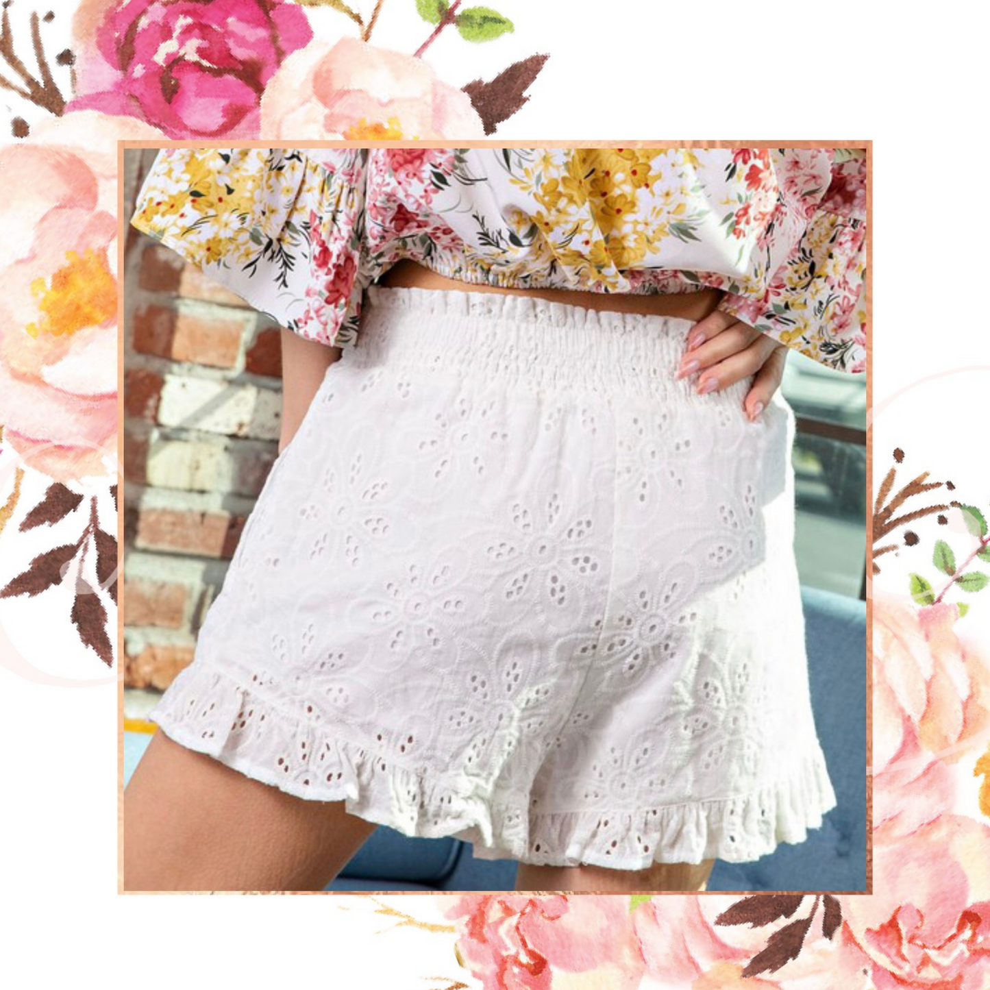 Smocked Eyelet Shorts